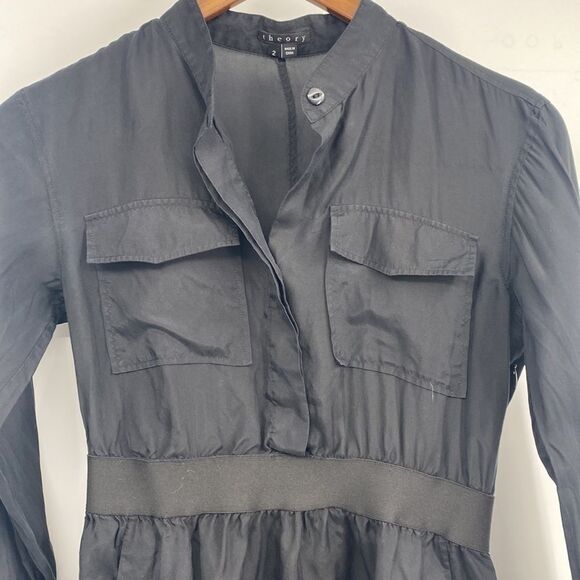 Theory Silk Dress Little Black Long Sleeved Dress Size 2 - Picture 2 of 7